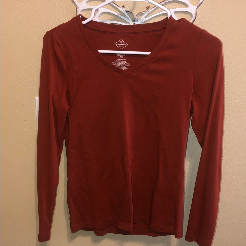 St. John’s Bay Women's Long Sleeve V-Neck Top - Rust